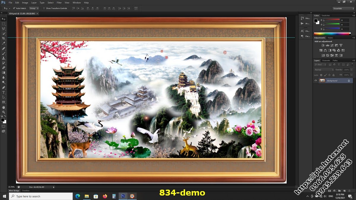 File gốc tranh phong thủy trang trí in deco lụa kính 3D canvas