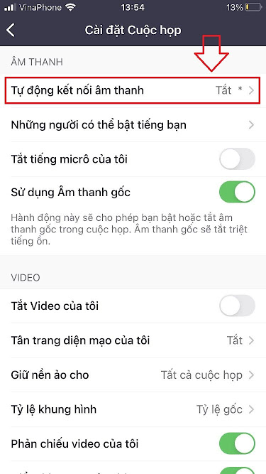 nhấn vào "Tự động kết nối âm thanh"