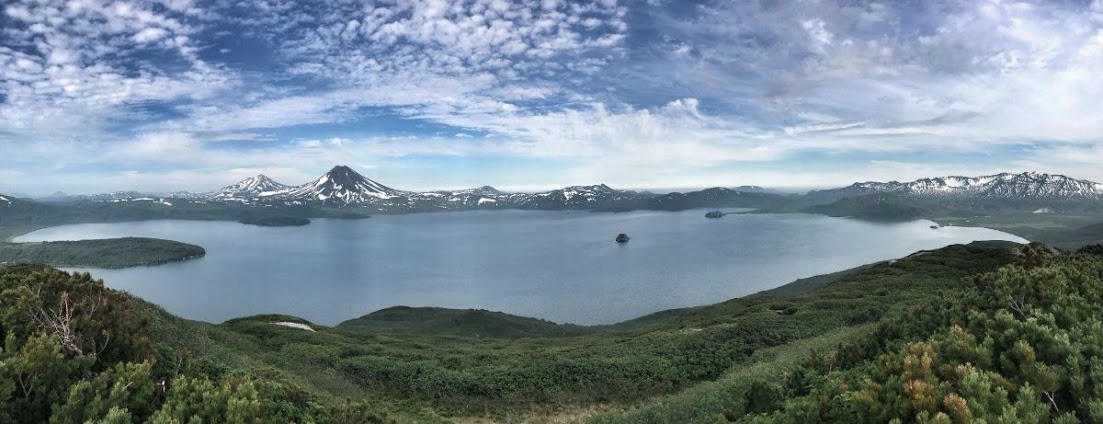 Panoramic view of Kurile Lake from the top of domashnaya sopka
