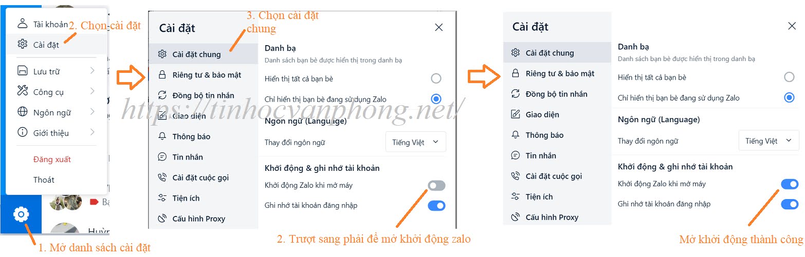 Cách bật khởi động zalo