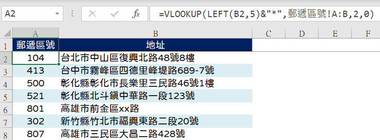 【EXCEL】輸入地址，自動帶入郵遞區號