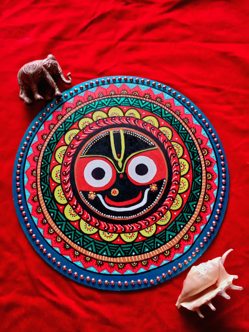 Handpainted Lord Jagannath On MDF Board Wall Hanging For Decor