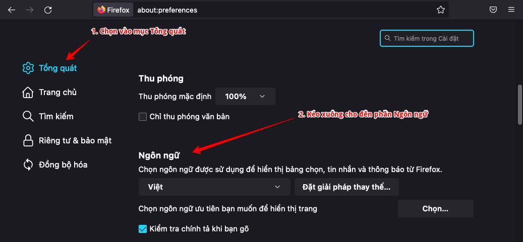 đổi ngôn ngữ firefox
