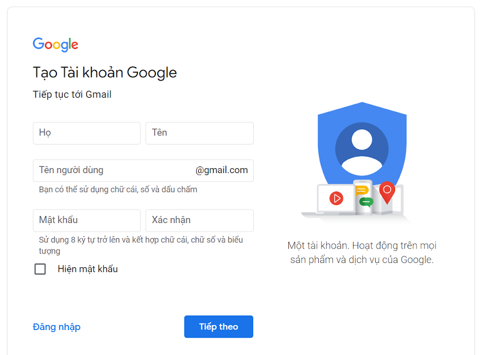 đăng ký tài khoản gmail