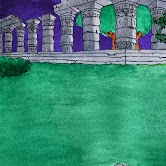 Watercolor sketch of some temple ruins