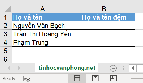 tách tên trong excel - tách họ trong excel - tách họ và tên đệm trong excel