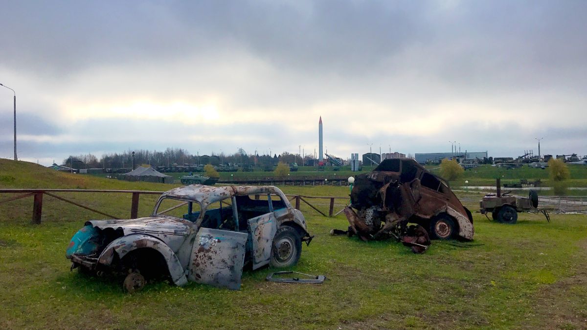 stalin line minsk belarus burnt old cars 