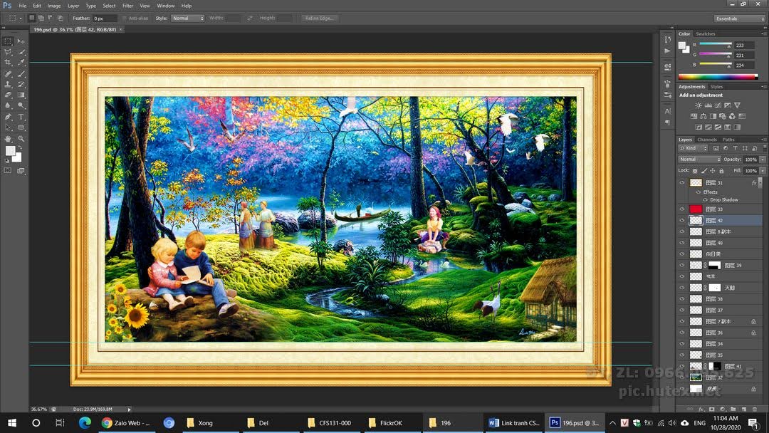 File Tranh Thác Nước Phong Thủy - file gốc tranh phong cảnh in deco lụa kính 3D canvas