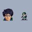 Pixel art sprite and portrait of a man with glasses