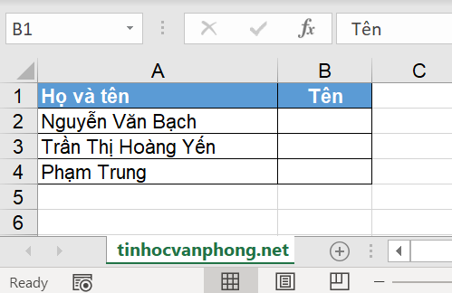 tách tên trong excel - tách họ trong excel - tách họ và tên đệm trong excel