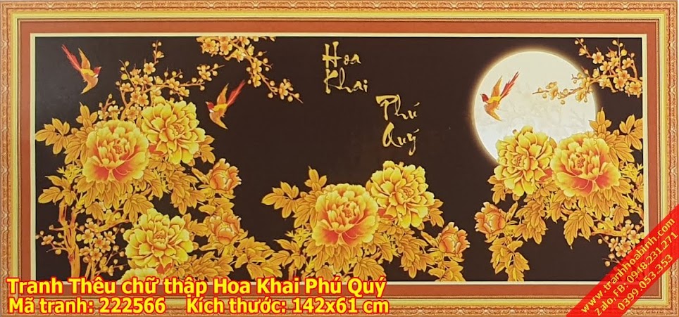 Tranh thêu chữ thập Hoa Khai Phú Quý - Phú Quý Mãn Đường