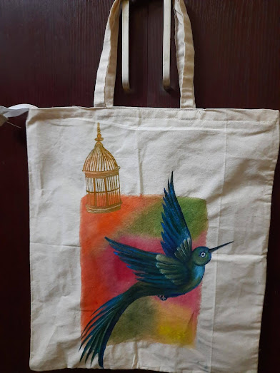 Handpainted Cotton Fabric Design Bag for Women