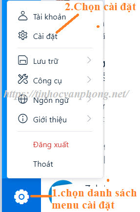 Menu cài đặt