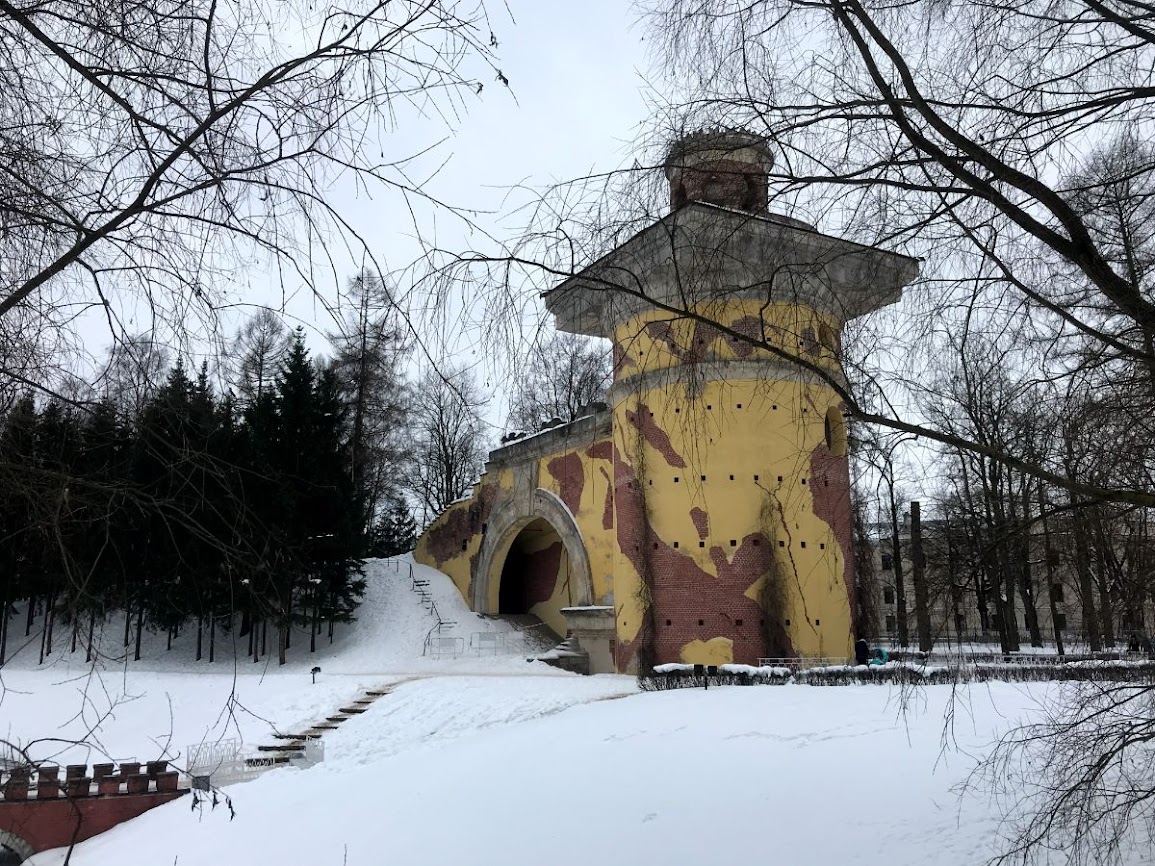 The Ruin Tower in winter in catherine park tsarskoye selo pushkin