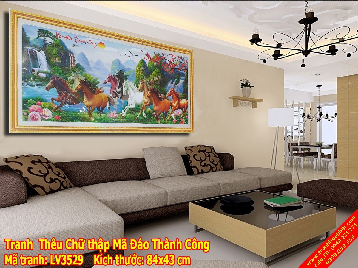 Tranh thêu chữ thập Mã đáo thành công - Bát Mã Truy Phong