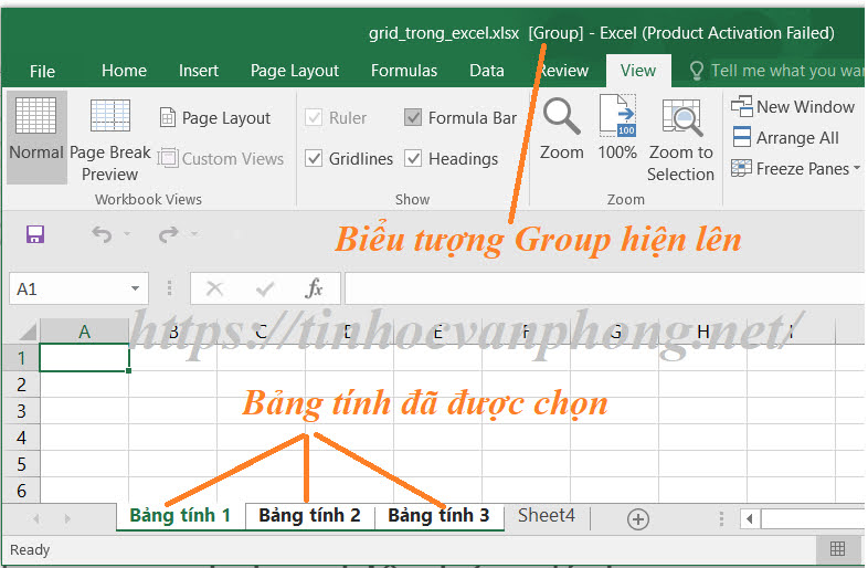 Chọn nhiều bảng tính để thay đổi đường lưới trong excel