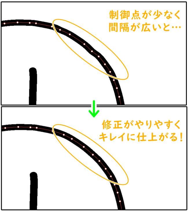 クリスタで制御点を移動してベクター線を修正