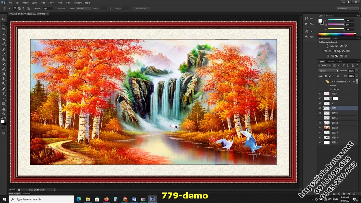 File gốc tranh phong thủy trang trí in deco lụa kính 3D canvas