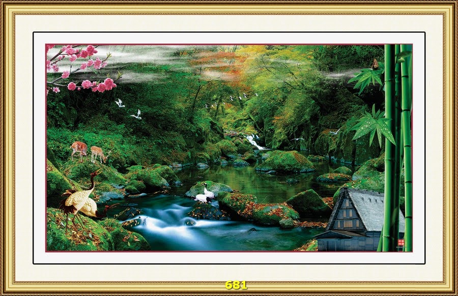 File gốc tranh phong cảnh trang trí in deco lụa kính 3D canvas