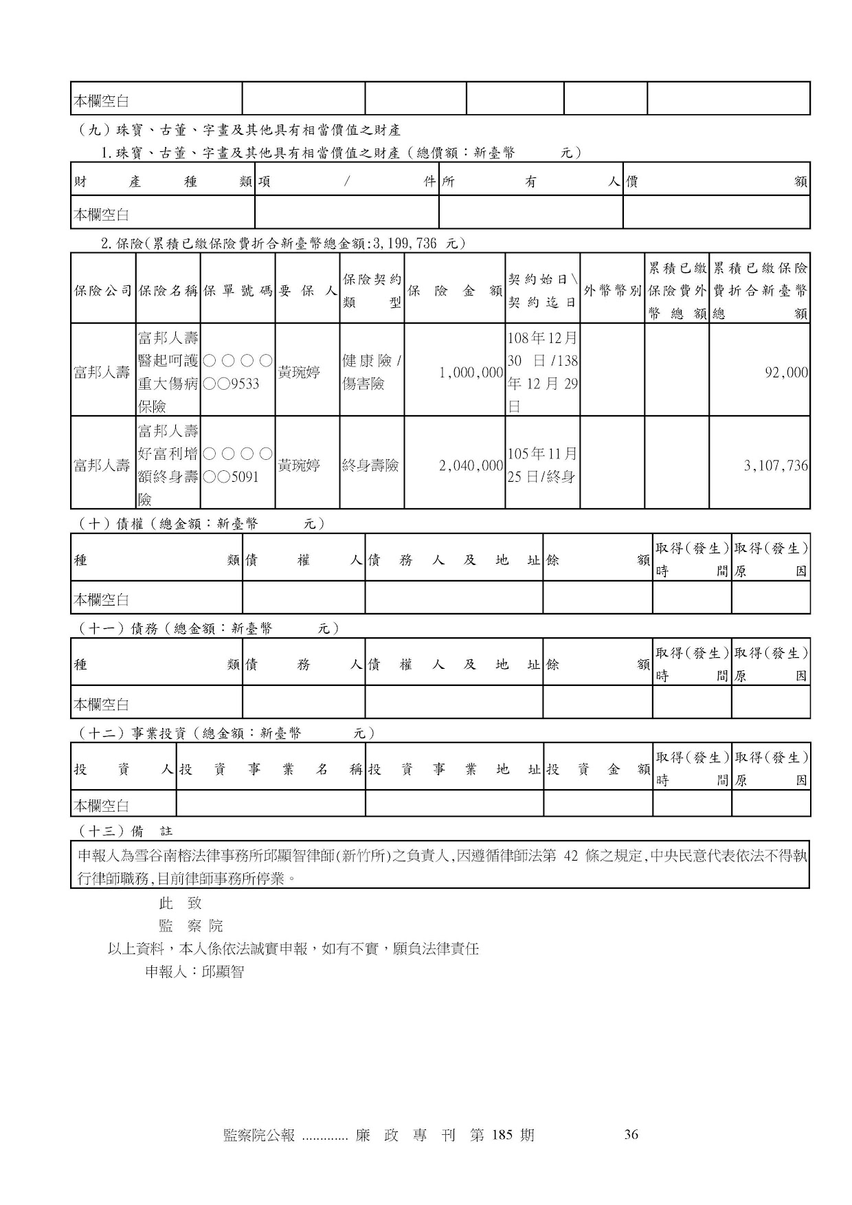 邱顯智-公職人員財產申報資料-廉政專刊第186期