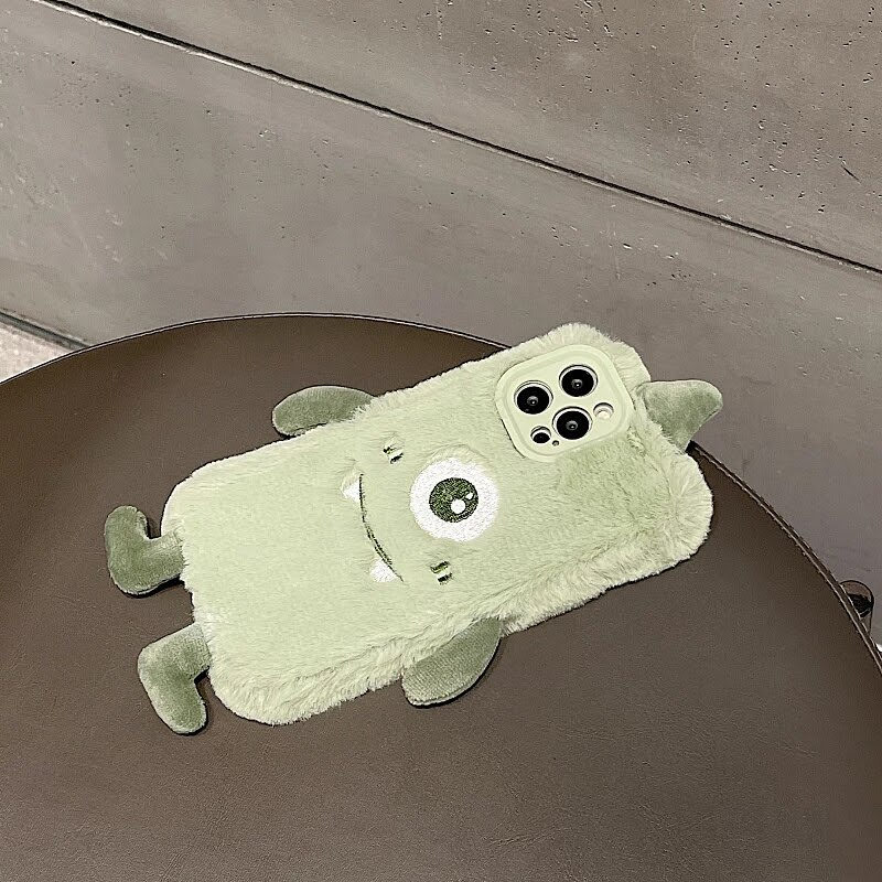 Funda para celular con contextura de peluche verde