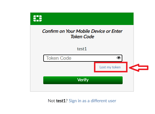 Once the credentials are verified, the user can select 'Lost my token'.