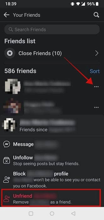 Tap the three dots next to someone’s name and select “Unfriend.”