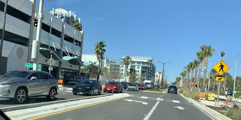 The Port Tampa Bay Parking Garage entrance is to the left in the photo