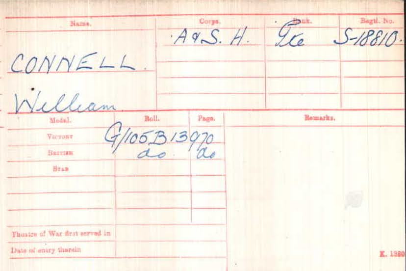 William Spiers Connell Medal Index Card