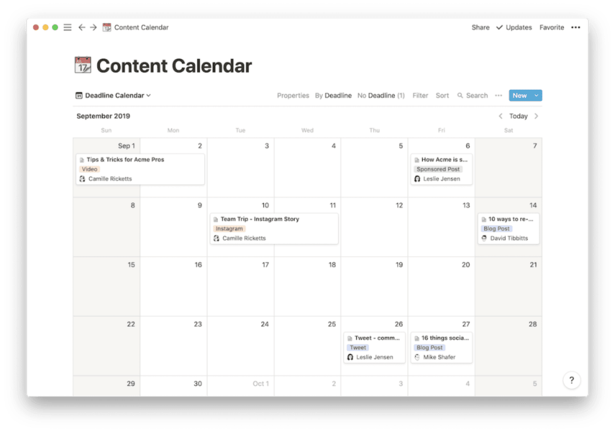 Notion Content Calendar