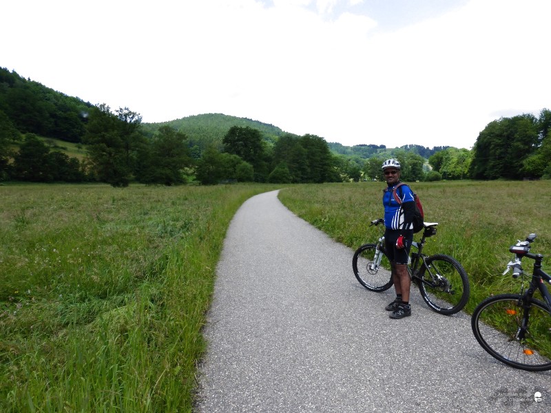 Cycling uphill through the forest from Heidelberg to Shonau