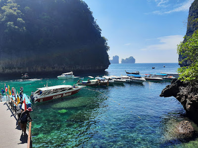 Moore the speedboat at Loh Samah Bay on the other side of Maya Bay and walk to 'The Beach'