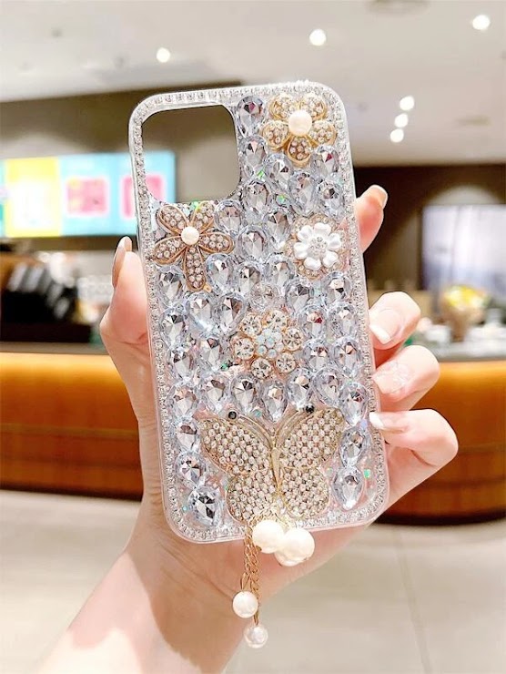 Funda para celular con diseño de perlas