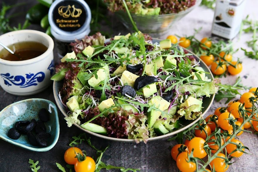 Green Superfood Salad with Black Garlic Vinaigrette