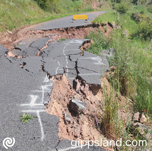 Landslip damage on the Jamieson-Licola Road