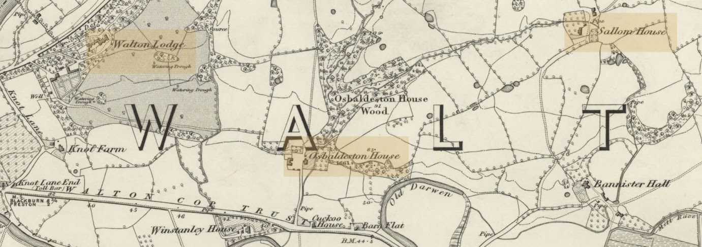 Walton Lodge, Osbaldeston House and Sallom House on 1848 OS Map