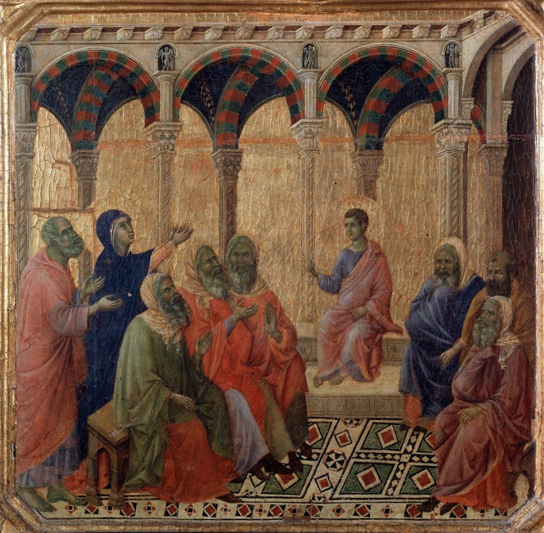 Duccio di Boninsegna, Maest (1308-1311), Disputa di Ges fanciullo con i dottori, della predella posteriore con le storie dell'infanzia di Ges), Museo dell'Opera della Metropolitana, Siena
