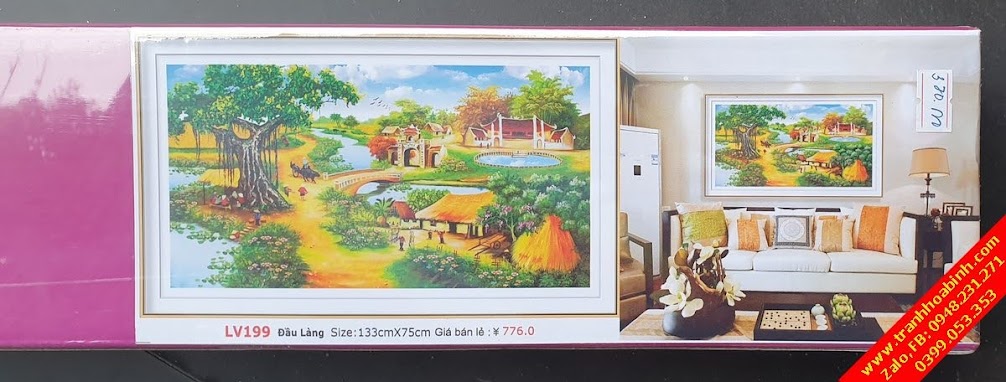 Tranh gắn đá phong cảnh làng quê