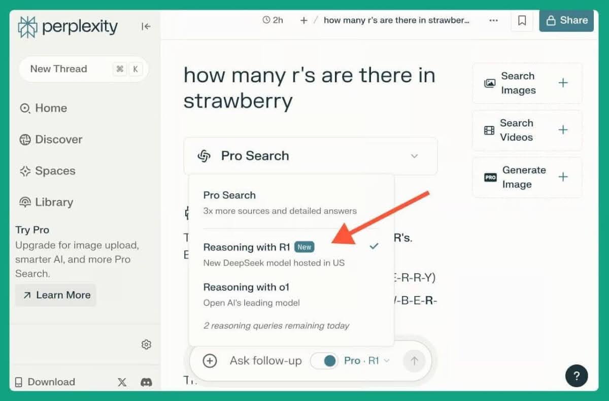 Select "Reasoning with R1" as your model.