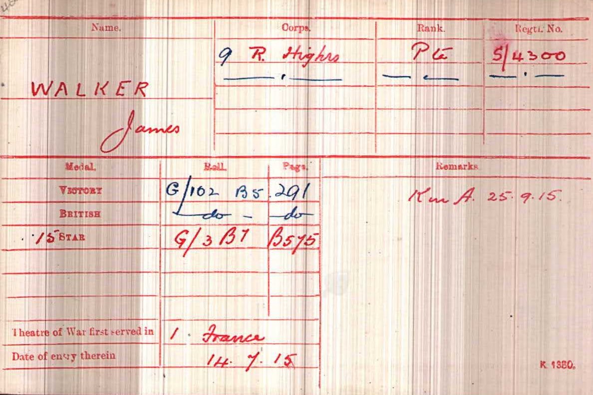 James (Jimmy) Walker Medal Index Card