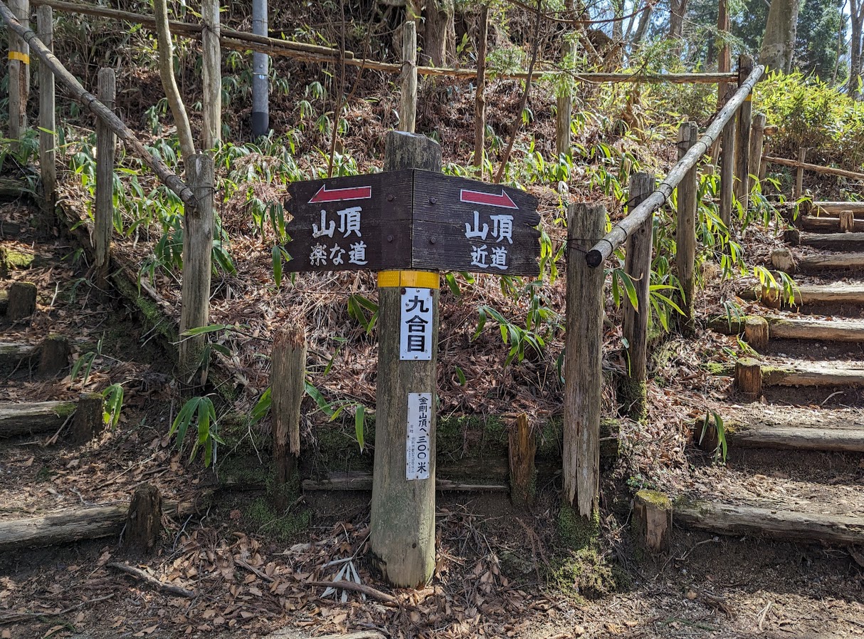 金剛山山頂トイレに行きたいので、「楽な道」に進みます。