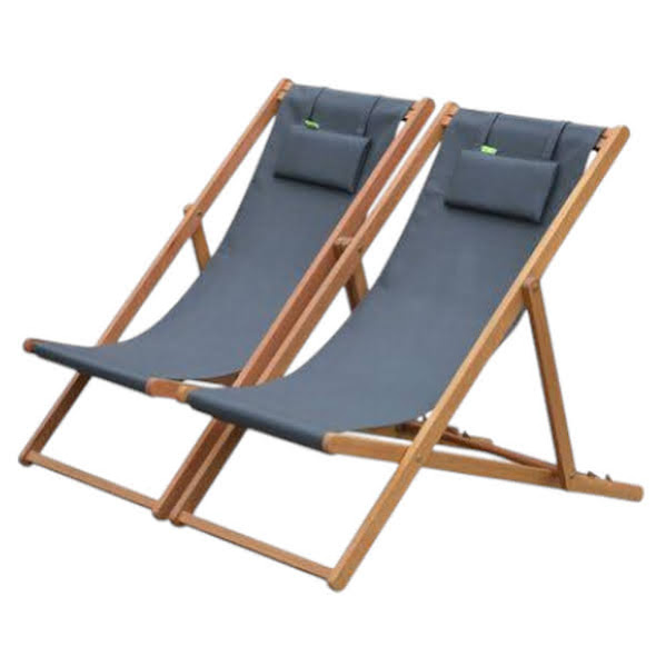 oman teak folding beach chair – dark blue fabric