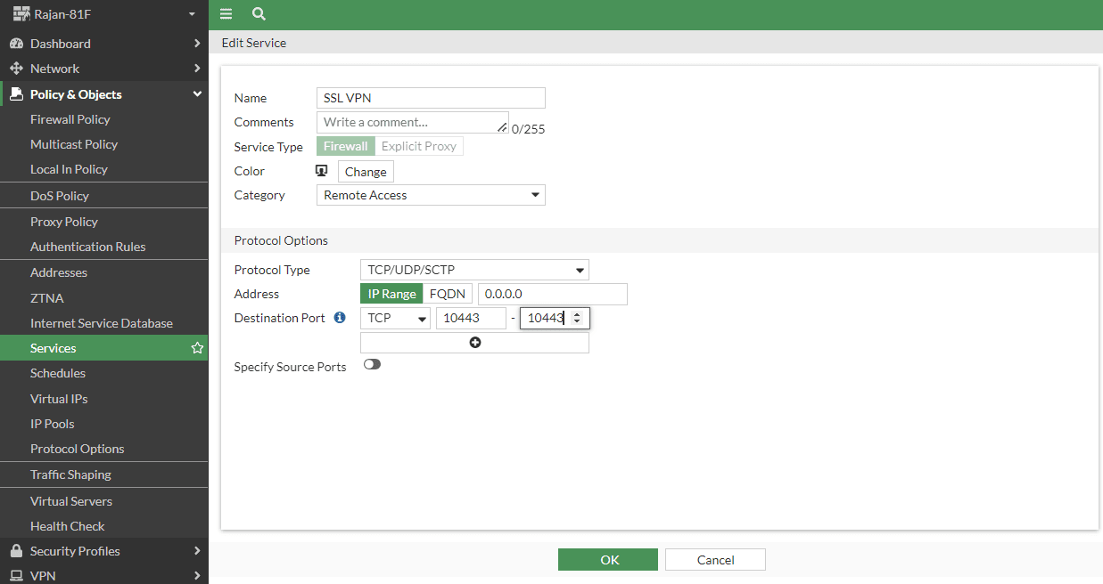 it is necessary to make a new service that should have an SSL VPN Port.
