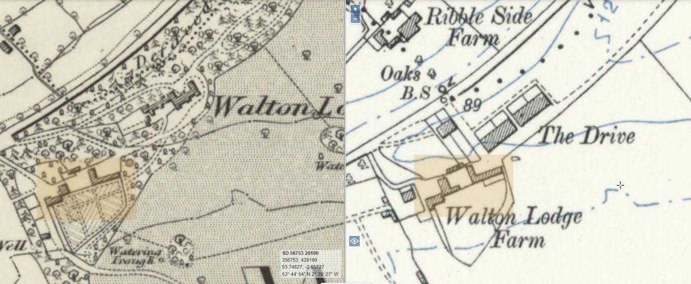 Walton Lodge Farm on 1848 & early 1900s OS Maps