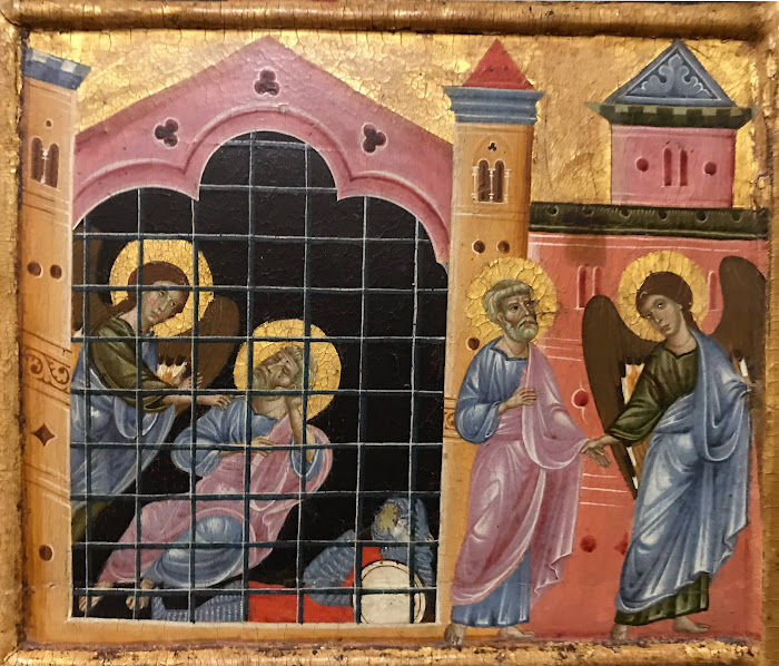 Guido di Graziano (atr.), Liberazione di San Pietro dal Prigione, scena dal paliotto di San Pietro, circa 1280, Pinacoteca Nazionale, Siena