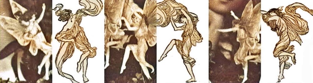 Comparação de fadas de Cottingley e ilustrações do livro de presentes da princesa Mary