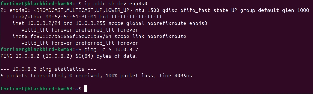 Additionally, pings from a client at 10.0.3.2 to 10.0.8.2 fail, with IKE negotiation only bringing up the selector between 10.0.10.0/24 and 10.0.5.0/24.
