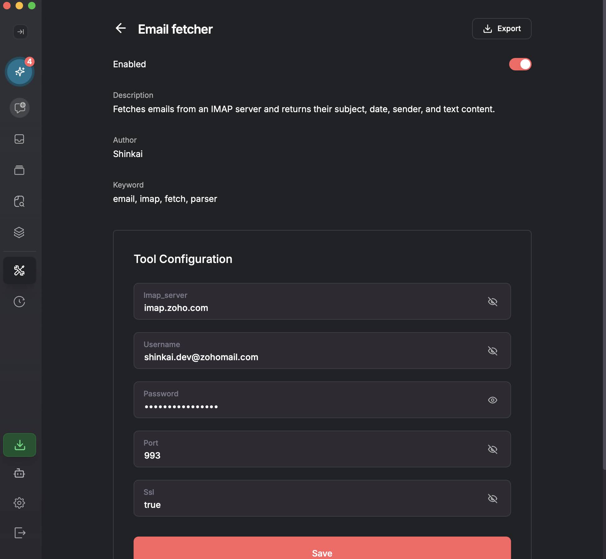 Figure 1: Configure the email fetcher tool