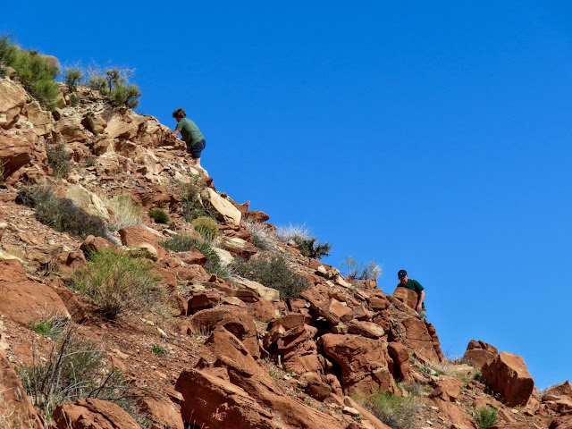 Jim and his son making the steep climb