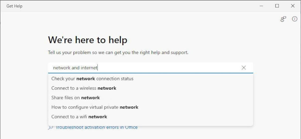 The only options are Other troubleshooters and Get help.